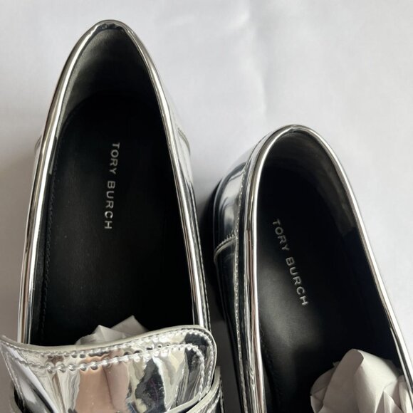NWOT TORY BURCH SILVER CHUNKY CLASSIC LUG LOAFERS - 8M - Picture 8 of 9